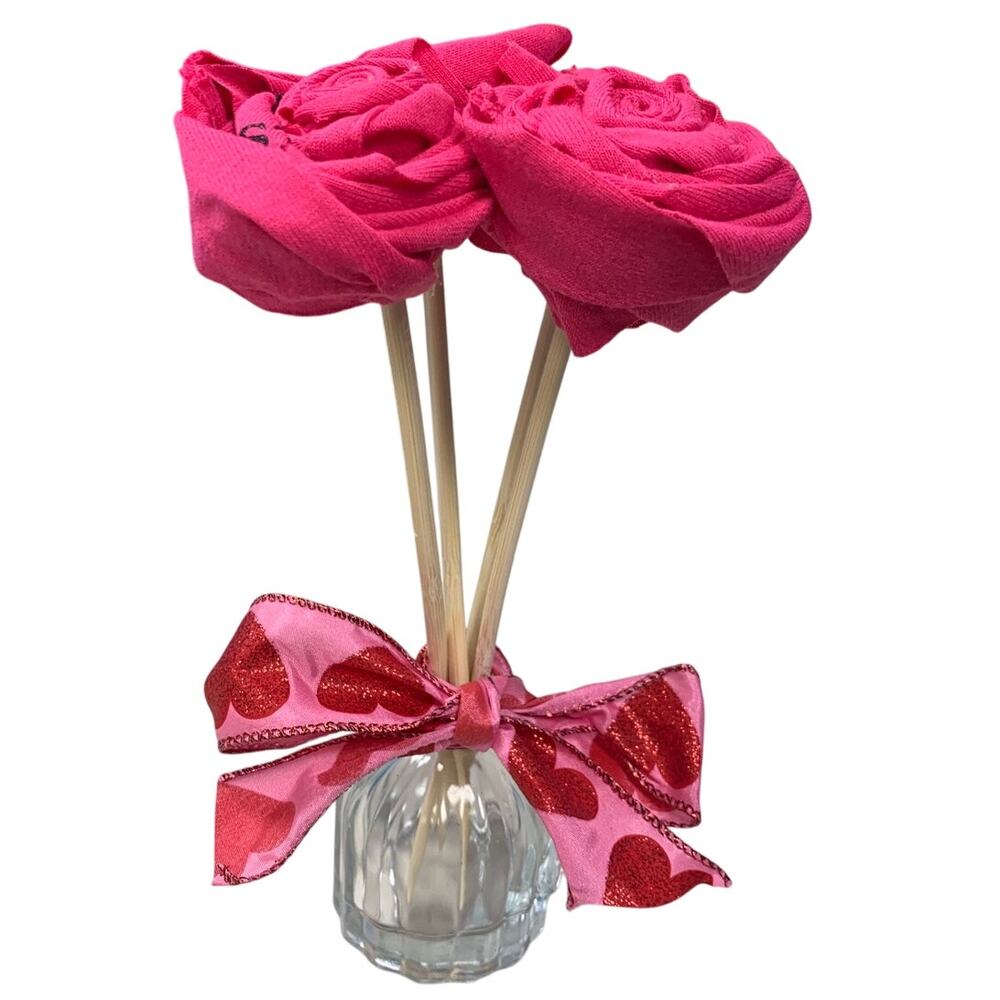 Handmade Upcycled Tee Shirt Valentine's Day Gift 4 Rose Bouquet in Glass Vase
